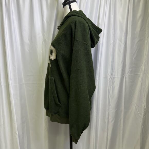 Vintage GAP Athletic Hoodie Forest Green Sherpa Fleece Pullover Small - Picture 3 of 8